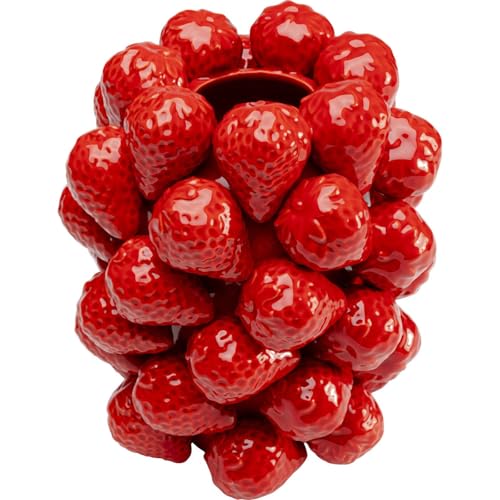 KARE Design Vaso Strawberries, rosso, portafiori, per fiori, motivo frutta, fragole, stile pop art, accessorio casa, centrotavola, ceremonia, 25 cm