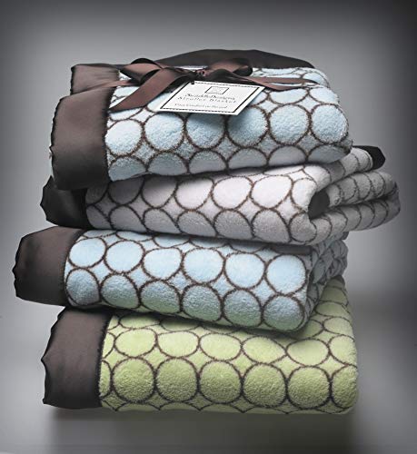 Image of SwaddleDesigns Stroller Blanket, Cozy Plush Baby /Toddler Blanket, 30x40 inches, Pastel Blue and Brown Mod Circles with Satin Trim