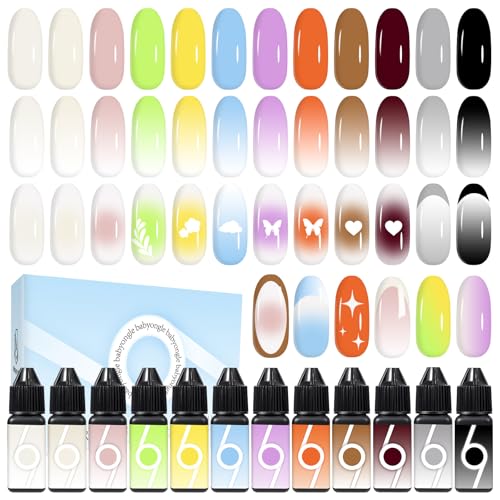 BABYONGLE Airbrush Gel Nail Polish,12 Colors 15ml Dilution-Free, HEMA&Acetone Free