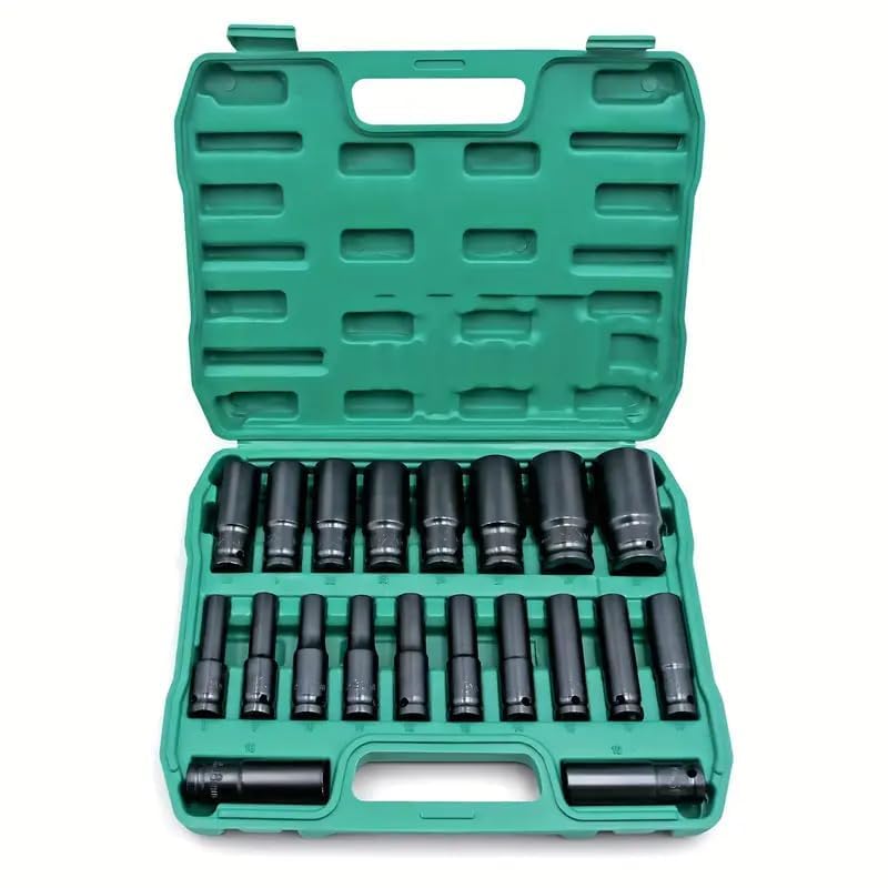Image of 20 Pieces 1 /2-Inch Square Drive 78mm Deep Impact Socket Hex Set, 6-Point Standard Metric Sizes CR-V Steel 10mm to 24mm (20 in 1 impact socket set)