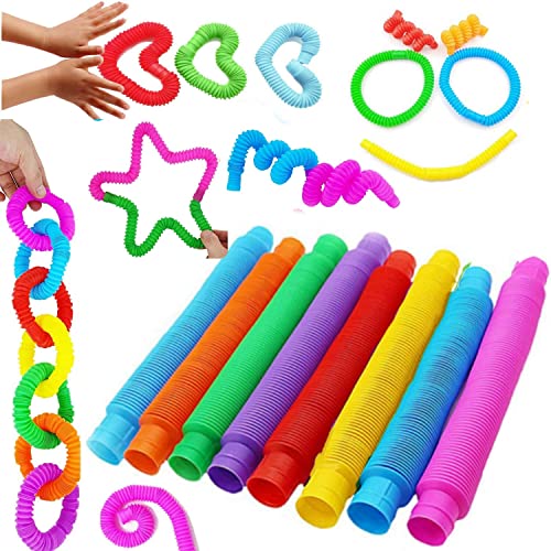 ポップチューブ 8本セット POP TUBES スクイーズ ポップ パイプ ホース DIYポキポキ おもちゃ レインボー子供おもちゃ ストレス解消 想像力 パイプ 初期教育玩具 プル&ポップチューブ子供と大人のための感覚フィジェットおもちゃ (レインボー)