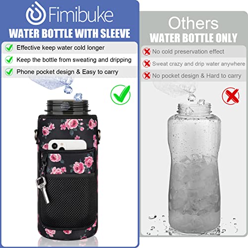 Half Gallon Water Bottle with Sleeve 64 OZ Water Bottle with Straw & Time Marker to Drink Leakproof BPA Free Motivational Water Jug with Insulated Holder Workout Gym Sport Men Women - Thumbnail 7