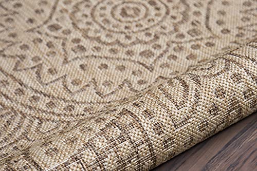 Indoor Outdoor Mandala Design Hippie Area Rug | Stain Resistant Area Rug For Patio, Balcony, Living Room, Kitchen And Bedrooms (8'X10', Natural Neutral) #TOP3