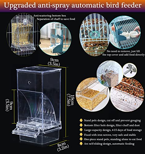 Kenond No Mess Bird Feeder Water Dispenser Set, Automatic Parrot Feeder Cage Accessories, Clear Parakeet Seed Container Food Drinker for Cage, Cockatiel Finch Lovebirds Budgies Canary (Blue) - Image 4