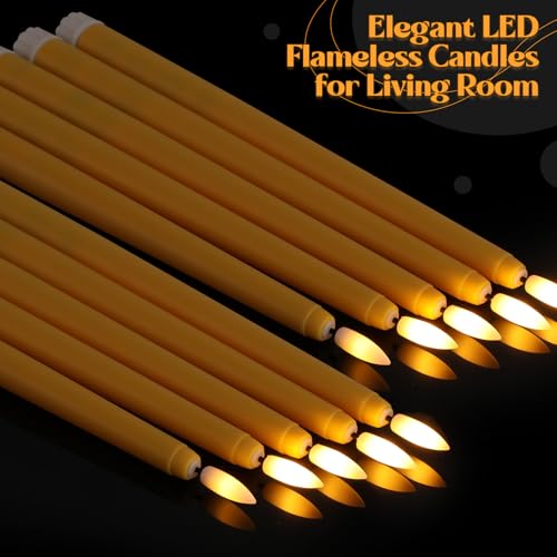 Image of Handepo 48 Pack Flameless Taper Candles Realistic with Flickering Candlelights Plastic 11 Inch Last Long Battery Operated Window Candlestick for Halloween Christmas (Yellow)
