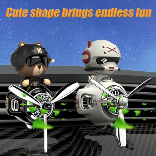 Image of 2Pcs Car Air Fresheners, Cute Bear Pilot Automotive Air Outlet Creative Car Perfume Diffuser, Automotive Accessories Air Vent Decoration with 8 Fragrant Tablets (Black 1+White 1)