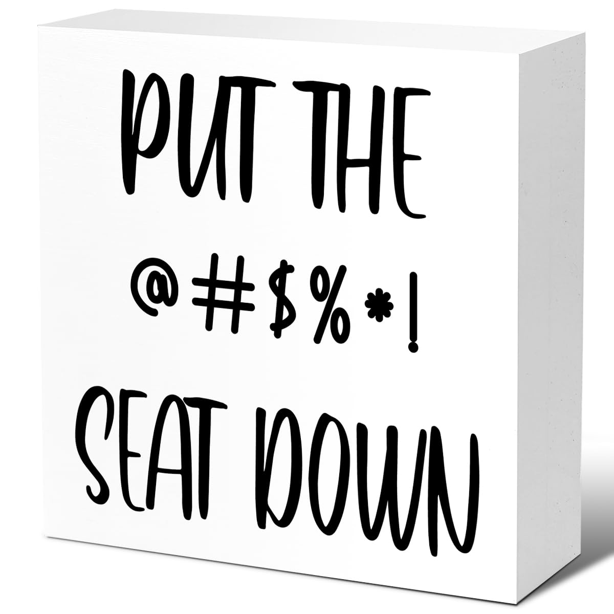 Funny Barthroom Wood Block Signs,Put the Seat Down Wooden Box Sign for Barthroom Shelf Toilet Tabletop Desk Decor,Humorous Barthroom Toilet Lid Reminder Sign Decor 5x5 Inch