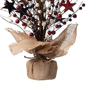 Red Berry Star Table Tree for 4th of July Artificial Tree Flower for Centerpiece Featured Burlap Base Farmhouse Patriotic Table Top Decoration for Independence DayVeterans Day