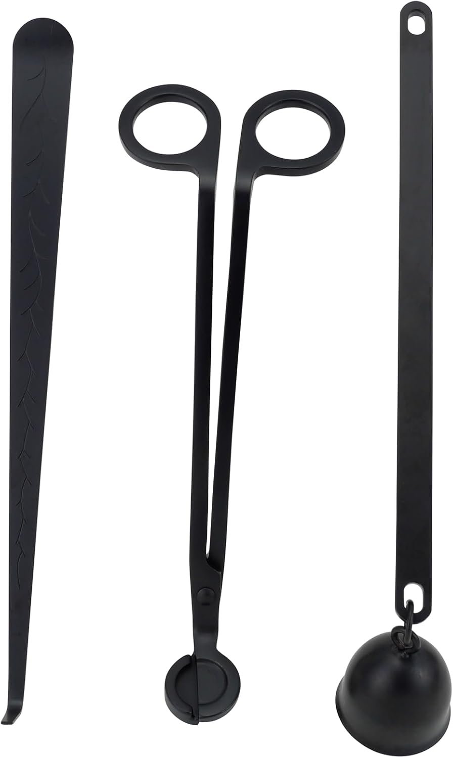 3 in 1 Candle Accessory Set with Candle Wick Trimmer & Wick Dipper & Candle Snuffer Extinguisher, Wick Cutter & Wick Scissor Candle Gift Set for Candle Lovers(Black) - Amazon product rated Grade B