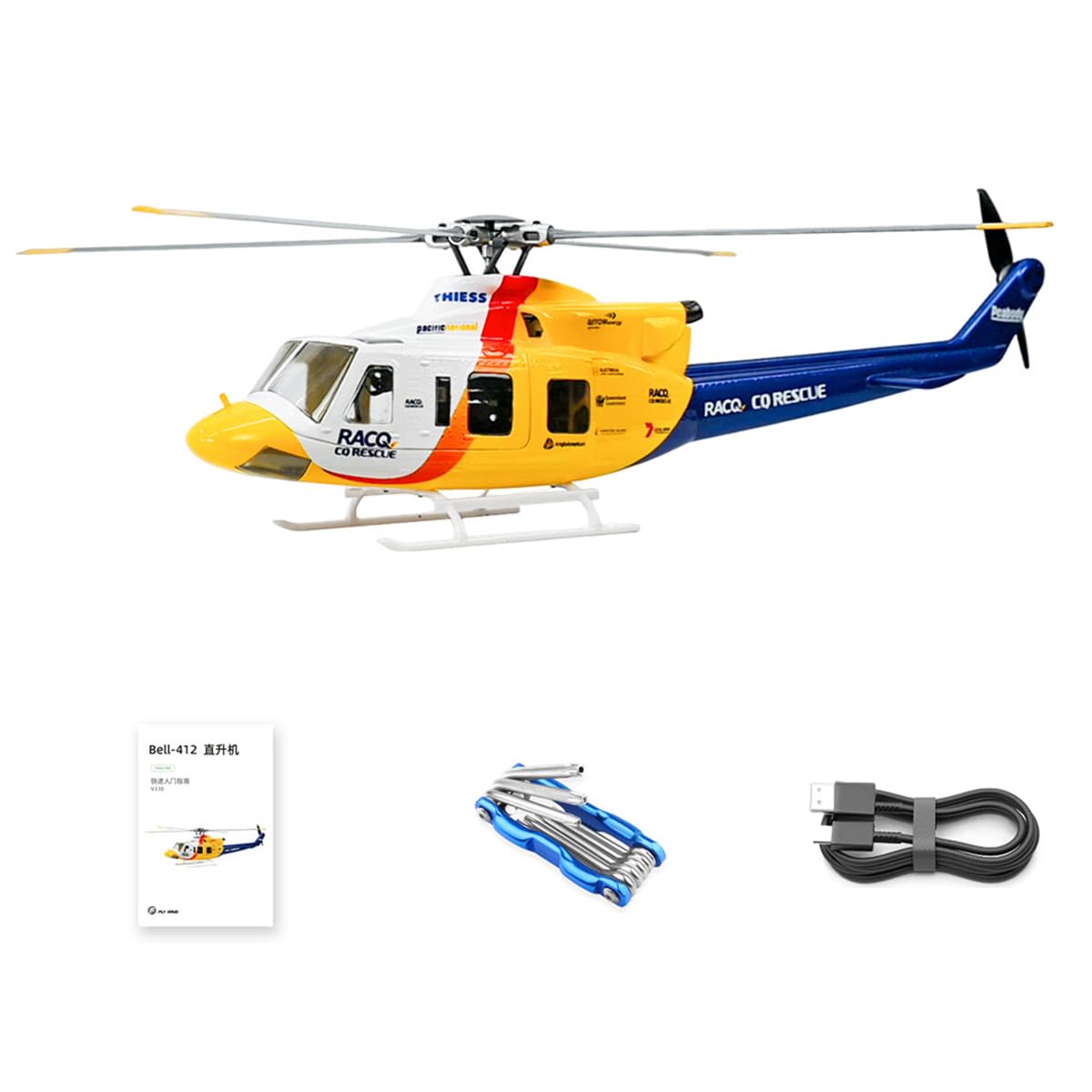 Helicóptero RC GPS para adultos, FLYWING BELL-412-V4 clase 470 2.4G 6CH Hélices desmontables rápidas modelo de helicóptero militar RC con controlador de vuelo H1, posicionamiento GPS
