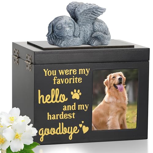 DiDiBirDi Schwarzes Holz Urnen für Hunde Kommt mit Hundeengel,Tierurnen für Hunde Urne Mit schwarzem Flanell Asche Aufbewahrungsbeutel Tierurnen für Hunde Gedenkgeschenk (50kg