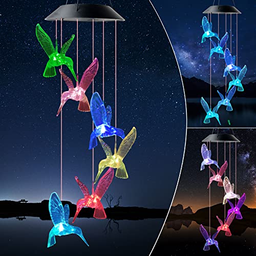 JOBOSI Clear Hummingbird Chimes gardening gift,birthday gifts for mom, grandma gifts,solar lights outdoor decorative,solar wind chimes,mom gifts,,outdoor decor, solar mobiles outdoor,interesting finds