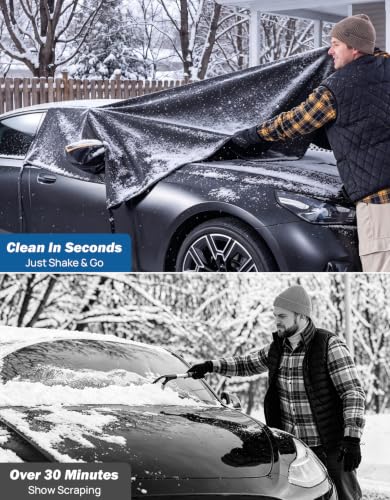 Image of JOYTUTUS Windshield Snow Cover for Sedans, 900D Heavy Duty Ice Snow Shield
