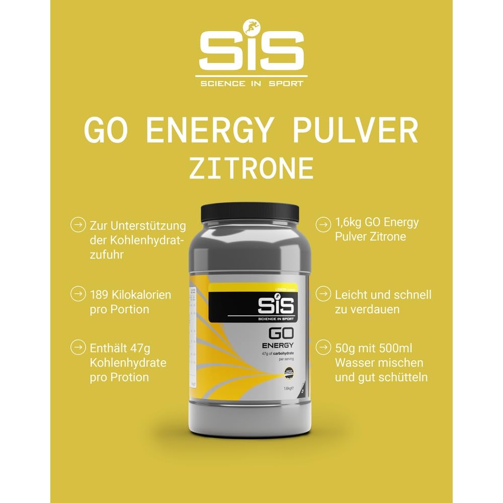 Science in Sport GO Energy Getränkepulver 1,6kg Zitrone Vegan - Energiereiches Kohlenhydrate Pulver mit 47g Kohlenhydrate - Maltodextrin Pulver für das Power Training