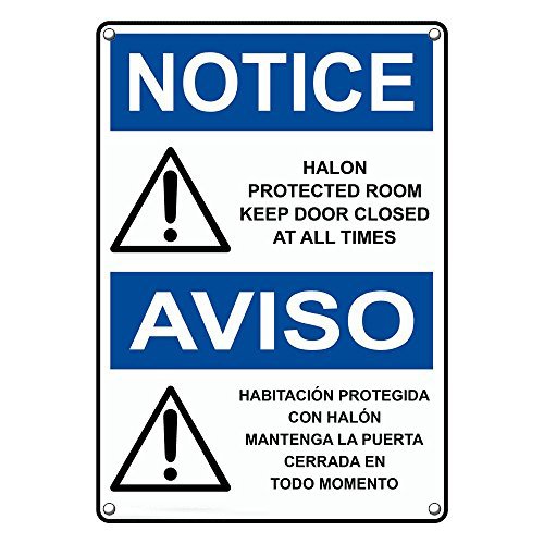 Weatherproof Plastic Vertical OSHA Notice Halon Room Keep Door Closed ...