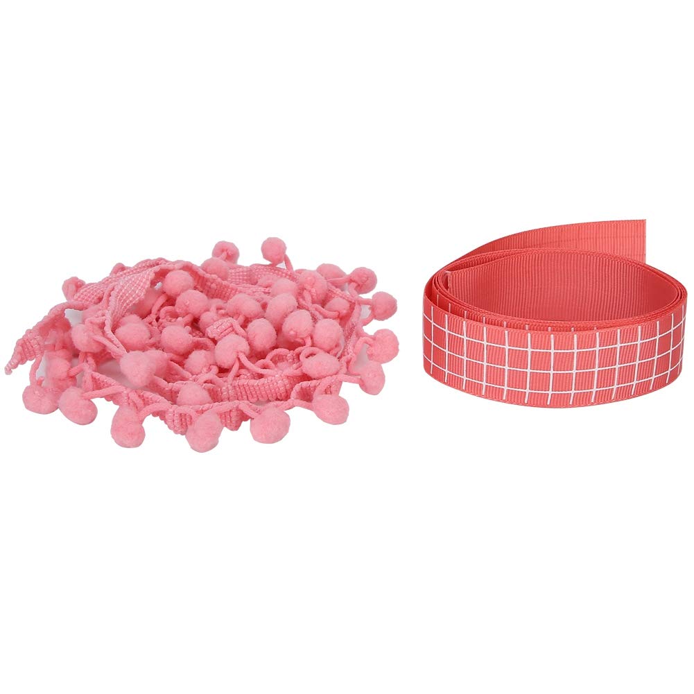 Szycie koronkowych wykończeń, 2 szt. Wstążka z frędzlami w kształcie kulki Pom Tapicerka do szycia, wianek kuli Szycie frędzli Koronka(Pink)