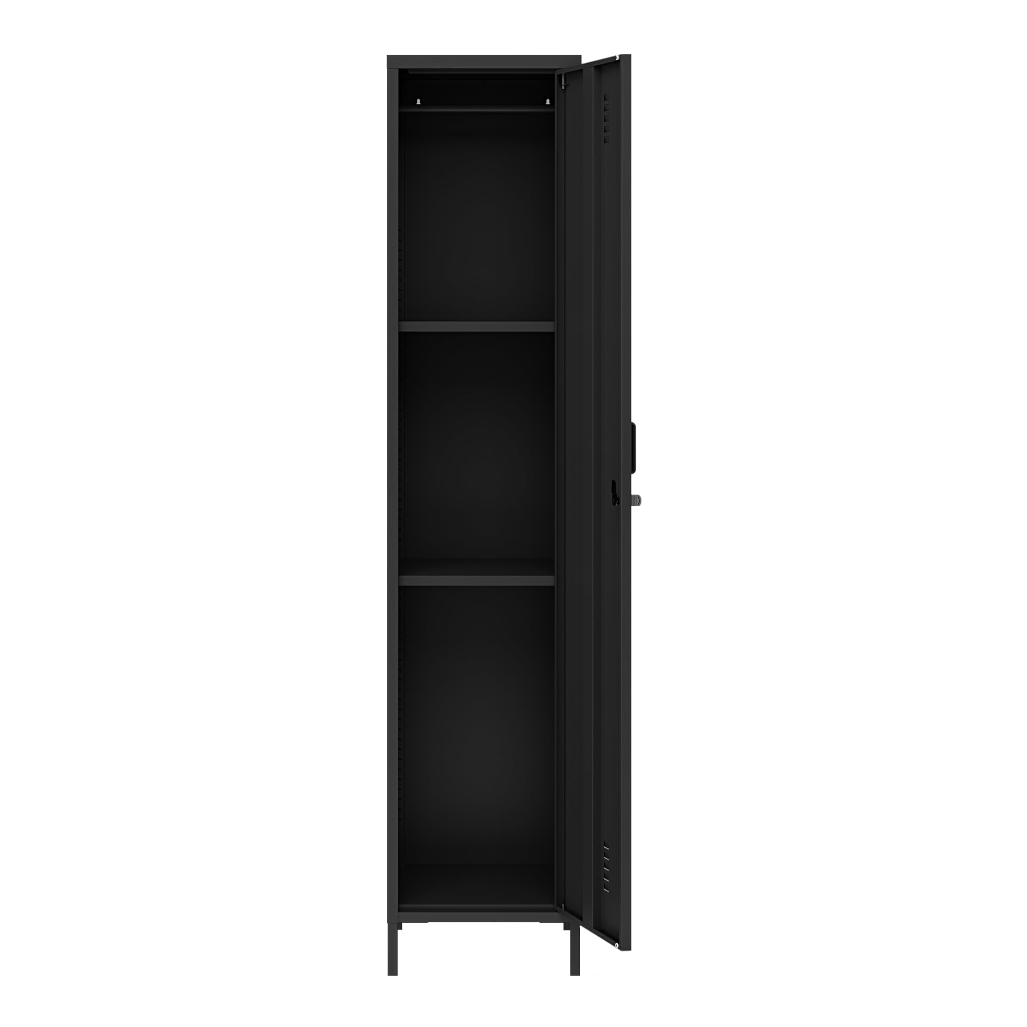 [en.casa] Armario Ropero Seinäjoki Guardarropa Armario Metálico de Oficina con 1 Puerta y 2 Estantes para Taller Vestuario Acero 180 x 38 x 38 cm - Negro