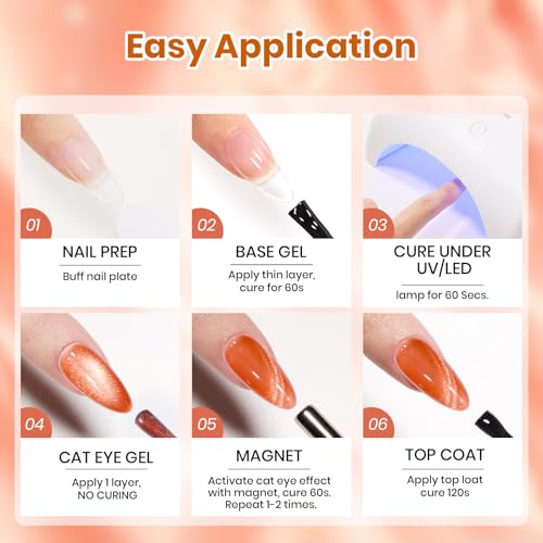 Image of Beetles Orange Cat Eye Gel Nail Polish - 15ML Orange Soda Summer Cat Eye Glitter Magnetic Gel Polish Shimmer Effect Soak Off UV French Nail Art Design Salon DIY Manicure Gifts for Women