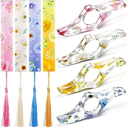 8 Pieces Flower Acrylic Bookmarks Book Page Holder Floral Bookmarks With Colorful Tassels Thumb Ring Page Holder Transparent Page Holders For Reading Students Teachers Book Lovers Women #TOP27