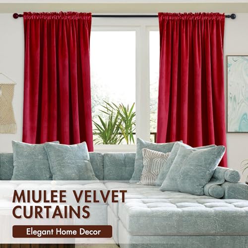 Image of MIULEE Red Blackout Velvet Curtains Drapes 90 Inch Long 52 inchx90 inch Bedroom | Luxurious Bedroom Living Room Decor, Room Darkening, Thermal Insulated, Rod Pocket Design, Super Soft Fabric