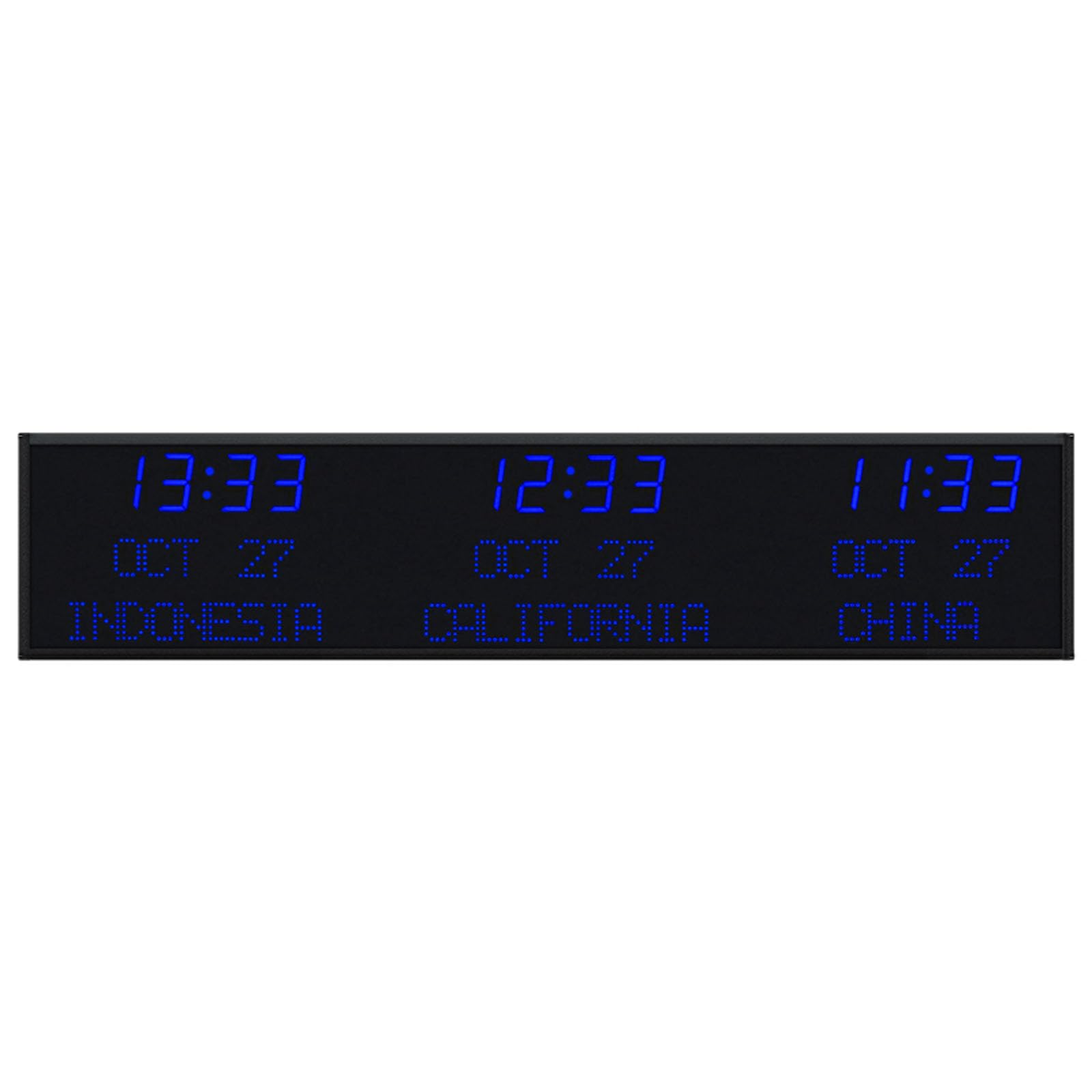 Generico Orologio Da Parete Mondiale Digitale A LED, Orologio Mondiale Con Fusi Orari Di 3 Città, Regolazione Della Luminosità, Con Display A Matrice Di Punti HD, For Scuola/hotel/aeroporti(Blue)