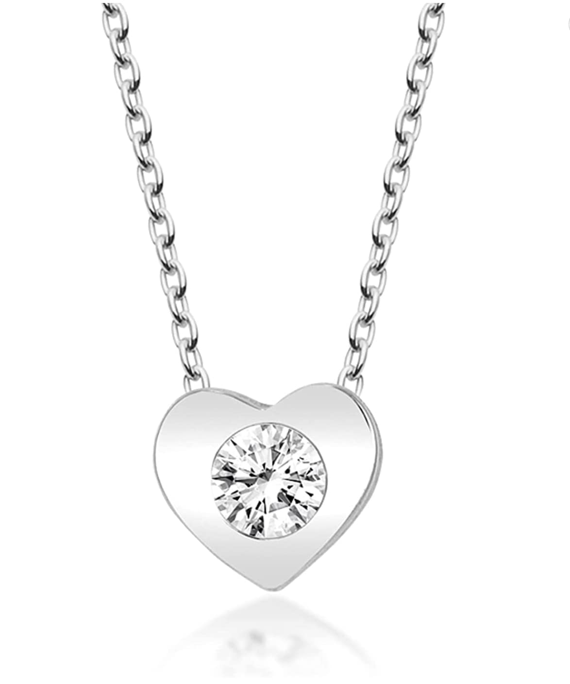 MM Madam&Matmazel Kadın Modası Elmas Kesim Beyaz ZirkonTek Taş Kalp Kolye, 925 Ayar Gümüş, Anneler G