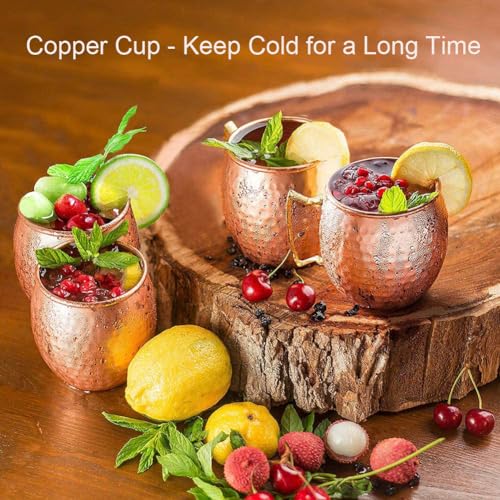 Foto von izdeel Moscow Mule Becher 4er Set Kupfer Becher 550ml für Cocktail, Gin, Bier, kalte Getränke, Zuhause, Bar, Party, Valentinstag Geburtstag Geschenke Kasten (4 Tassen und 4 Strohhalme)