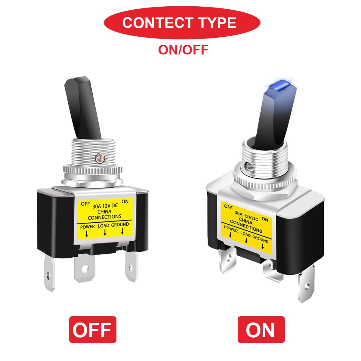 Light Switch MKBKLLJY 4Pcs Lighted Toggle Switch DC 12V 30A,SPST 3 Pin ...