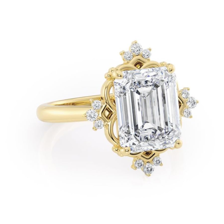Vintage-Inspired Engagement Ring for Women, Gold-Tone Alloy with Emerald-Cut Simulated Diamond, Antique Style Bridal Jewelry2