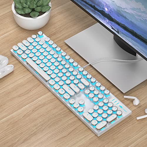 Magegee Typewriter Mechanical Gaming Keyboard, Retro Punk Round Keycap Led Backlit Usb Wired Keyboards For Game And Office, For Windows Laptop Pc Mac - Blue Switches/White #TOP4