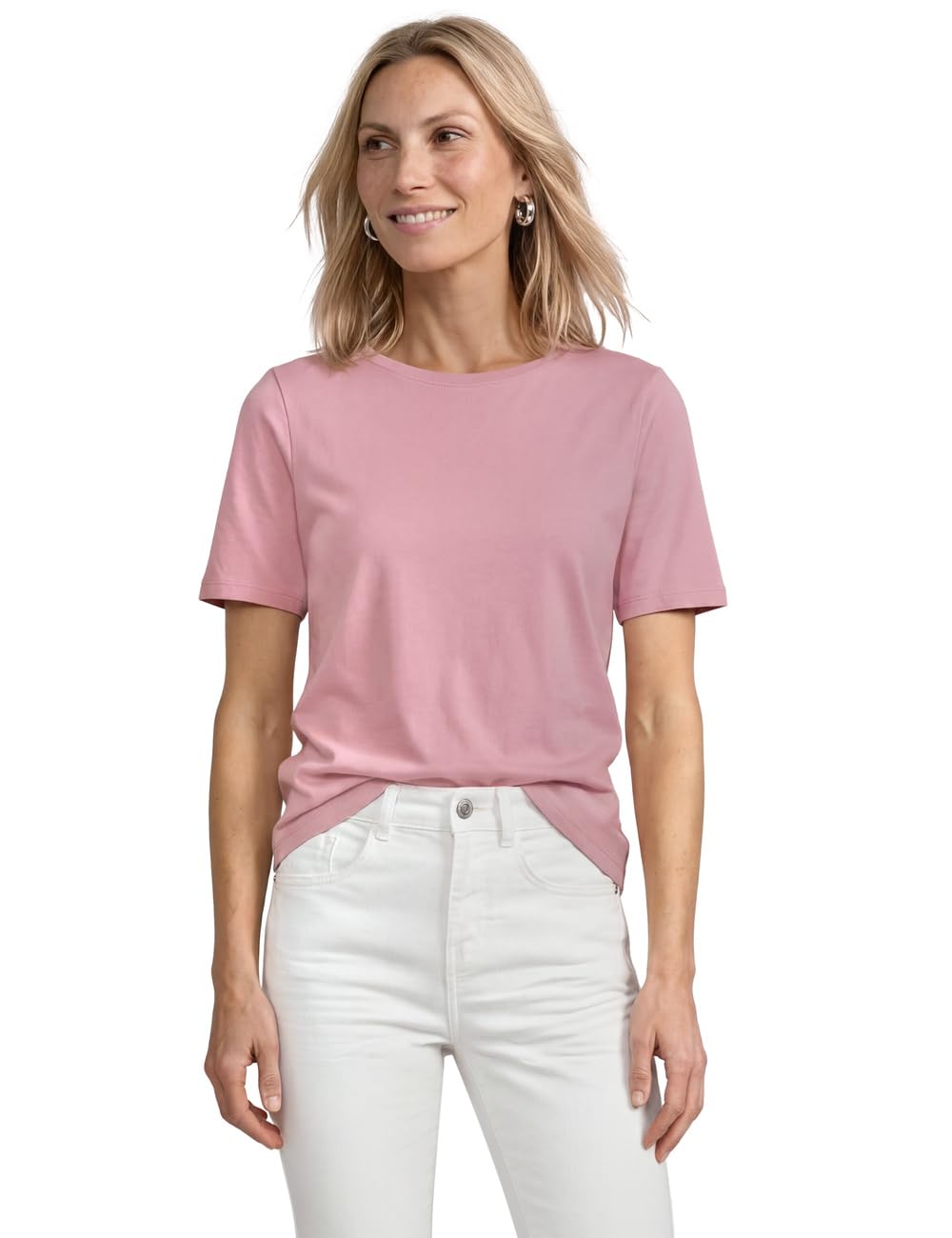 Street One Basic T-Shirt with Crew Neck in Plain Colour Vintage Blush 38