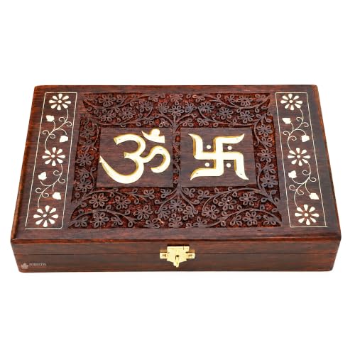 Image of Wooden OM Box for Good Luck| Jewellery Box| Decorative Case| Kit| Vanity| Organiser For Women, Necklaces, cash, gold (11X7 Inches,Dome)
