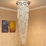 Saint Mossi Modern K9 Crystal Spral Raindrop Chandelier Lighting Flush Mount LED Ceiling Light Fixture Pendant Lamp for Dining Room Bathroom Bedroom Livingroom 9 GU10 Bulbs Required H71