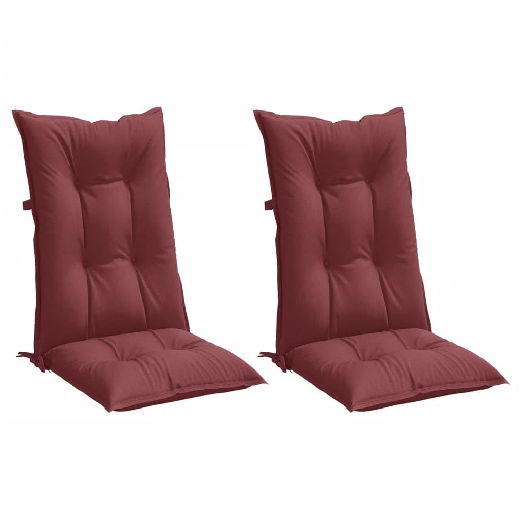 Cuscini Sedia Schiena Alta Rosso Vino Mélange 120x50x7 cm con Imbottitura Morbida, Antiscivolo con Laccetti e Fascia Elastico per Sedie da Giardino, Ufficio, Interno, 2 Pezzi