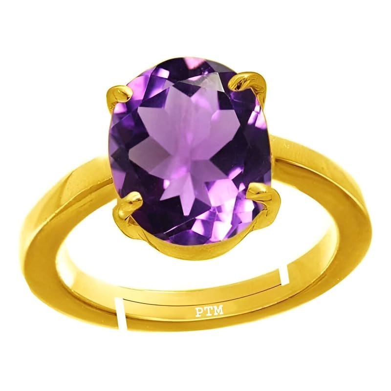PTM Natural Amethyst/Kathela 3.25 to 10.25 Ratti or 3.00 to 9.50 Carat Astrological Certified Gemstone Panchdhatu/5 Metals Gold Plated Adjustable Ring for Men Women