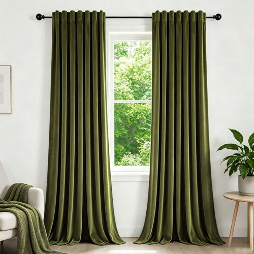 Dchola Olive Green Velvet Curtains for Bedroom Window...