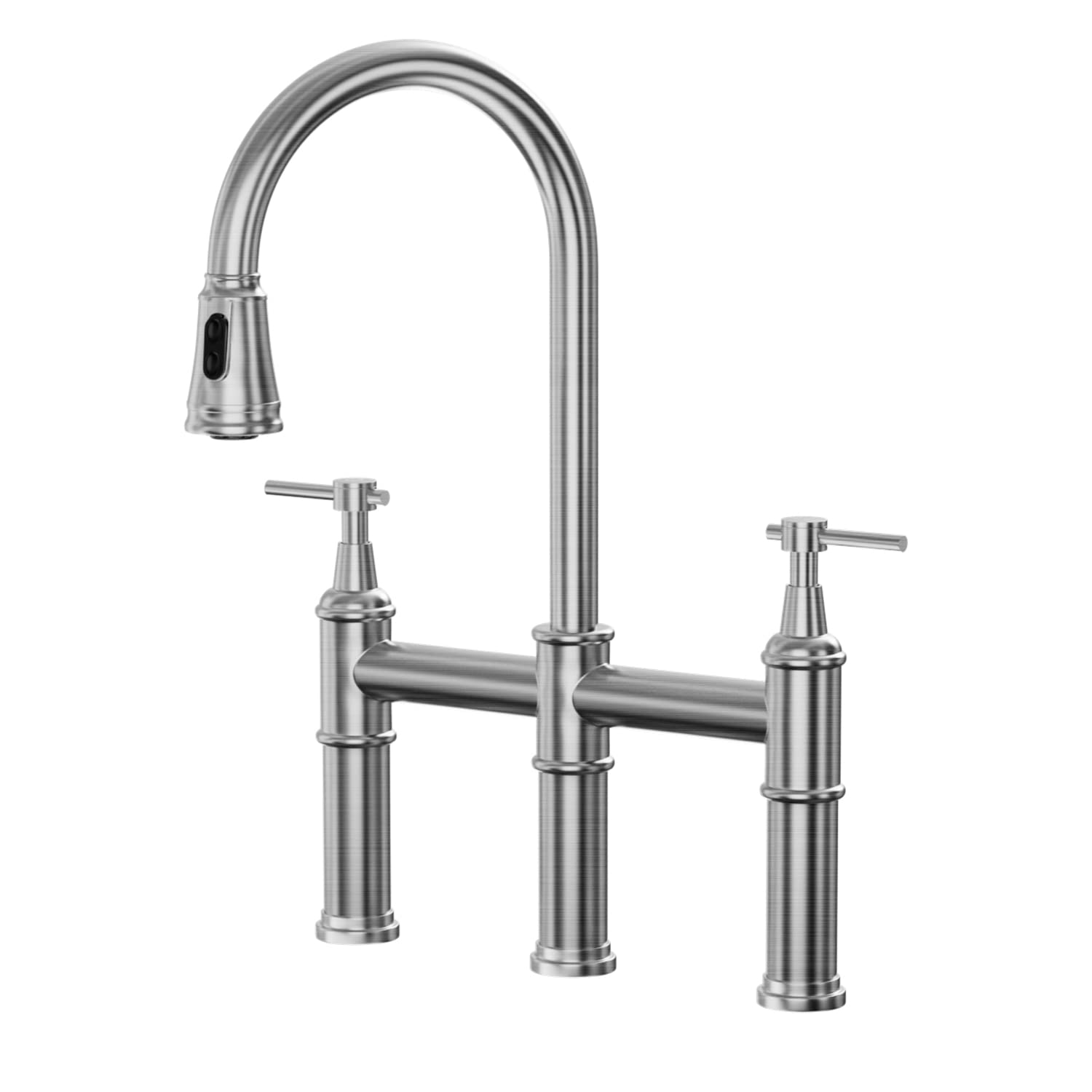 Blemoacha Bridge Kitchen Faucets with Sprayer 3 Holes Modern Kitchen Sink Faucet with Pull Down Sprayer Stainless Steel,2 Handle Swivel Spout Solid Faucet for Kitchen Bathroom Bar (Brushed Nickel)