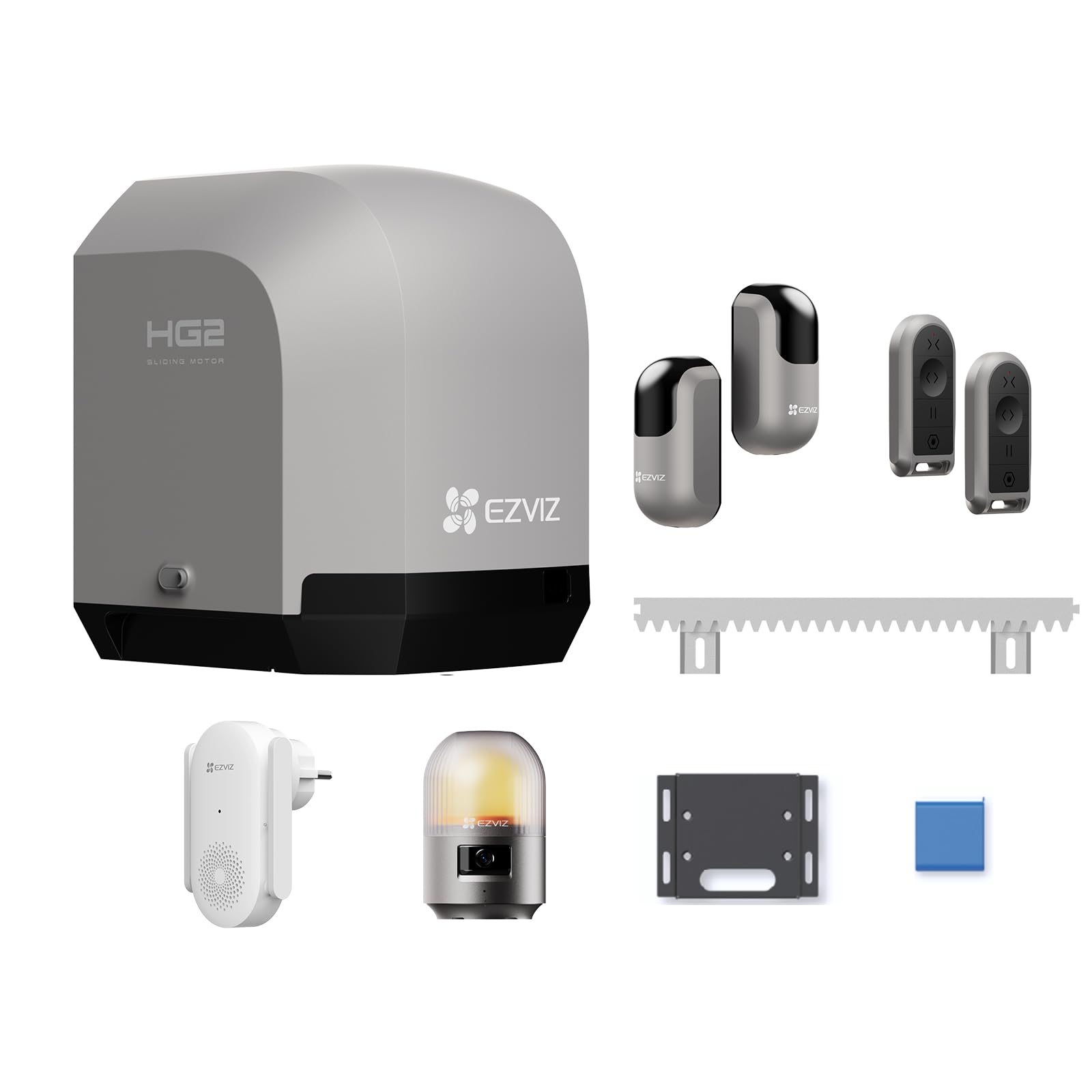 EZVIZ Moteur Portail Coulissant 600 kg,Ouvre Portail Auto HG2 600 Pro | Vantaux Max 8m, Caméra 2K d'Alarme,Détection d'Obstacles,Batterie de Secours,Télécommandes&Contrôle APP, Facile à Installer