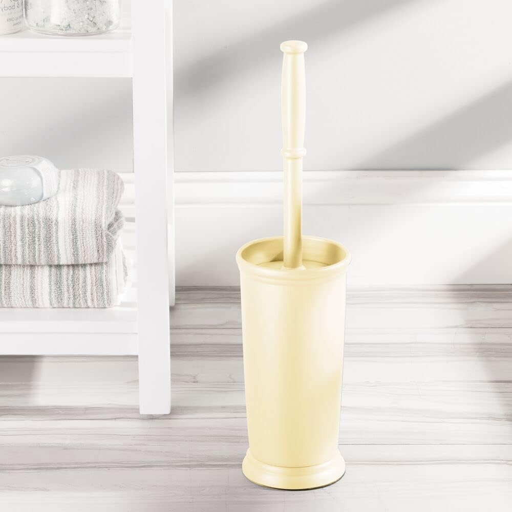 mDesign Toilet Bowl Brush and Holder - Covered Bathroom Brush - Standing Scrubber in Modern Holder - Space Saving, Deep Cleaning for Toilet - Hyde Collection - Light Yellow Light Yellow Pack of 1