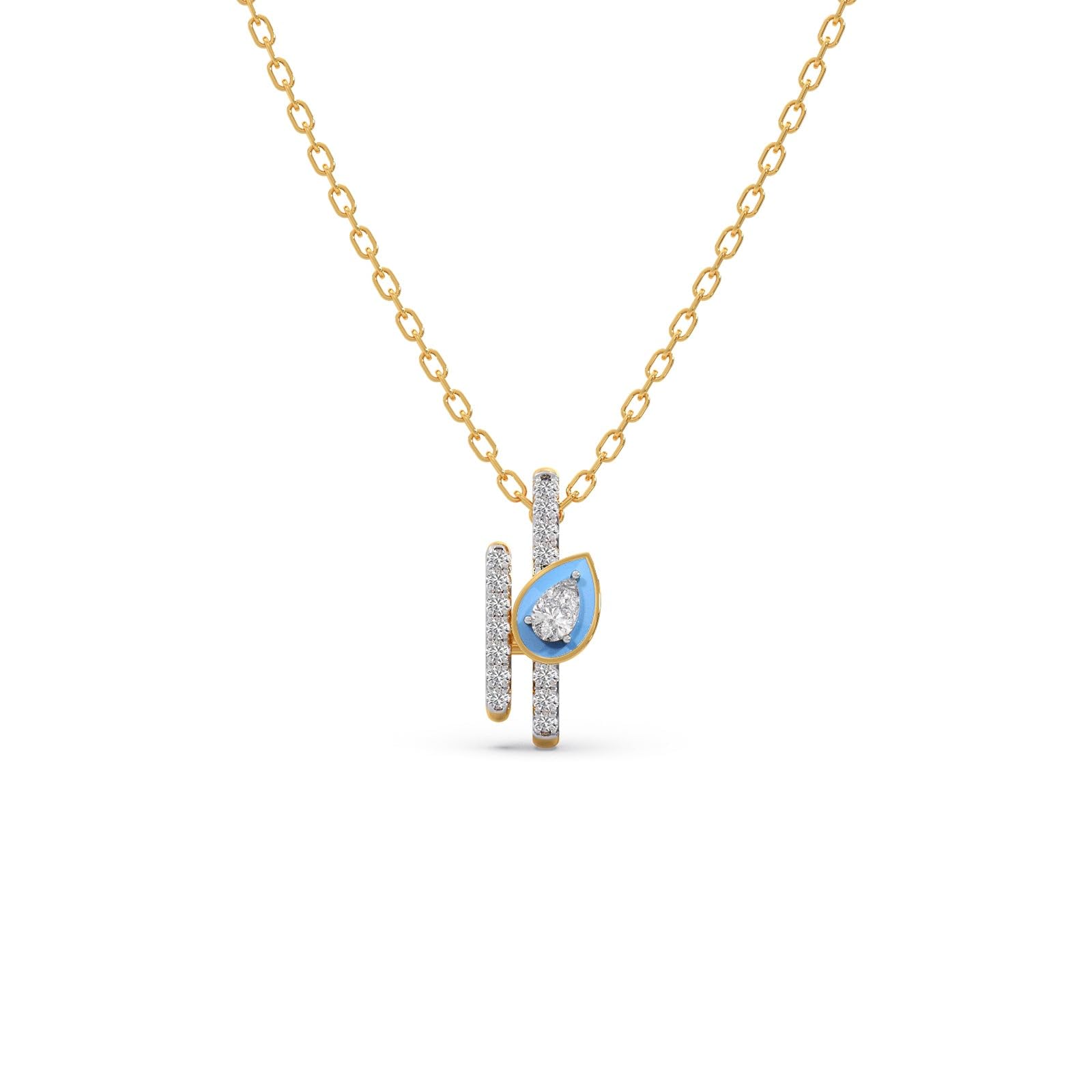 0.27 ct Lab Grown Diamond Pendant for Women | 9KT Yellow Gold BIS Hallmark | SGL Certified Blue Enamel Leaf Gold Pendant of Cotton Candy Collection | Chain not Included-image-31