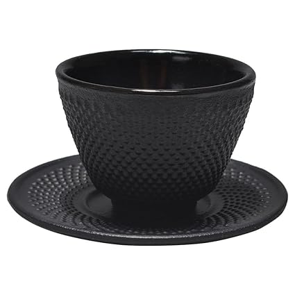 Veemoon Japanese Tea Cups Set Cast Iron Tea Cup with Saucer Asian Tea Cups Tea Mug Chinese Kung Fu Tea Cup Gaiwan for Home Restaurant
