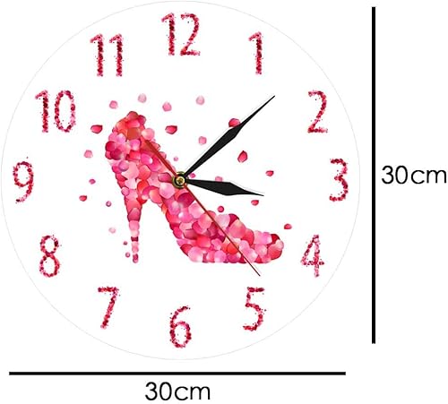 Miniatura 2 de The Geeky Days Reloj de pared con estampado de pétalos de rosa rosa con tacón alto y silencioso, arte de pared para mujer, dormitorio, femenino,