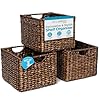 Birdrock home storage shelf organizer baskets with handles handwoven abaca seagrass wicker basket for pantry living room office bathroom versatile under shelf storage set of 3 brown wash  urban country home decor