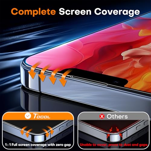 Image of TOCOL 2 Pack Screen Protector for iPhone 13 Pro 6.1 inch Military Grade Shatterproof HD Tempered Glass Full Coverage Easy Installation