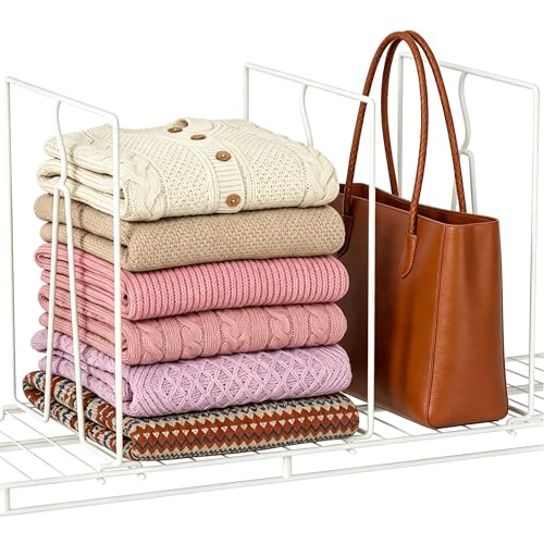 Wire Shelf Dividers for Closet: 12″ Tall x 12″ Deep (Taller) 6 Pack | Wire Shelves Organizer for Closet – Adjustable Purse Organizer for Clothes, Sweater, Towels Jeans – Metal Pantry Separators