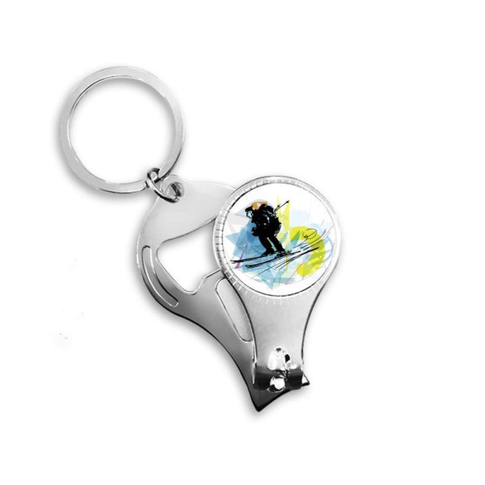 Coupe-ongles décapsuleur ski aquarelle avec porte-clés pour sportifs