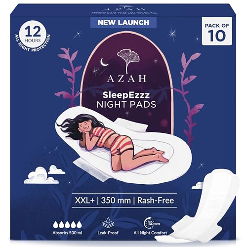 Azah XXL+ Sanitary Napkins for Women [Pack of 10] | 350MM Large Night Pads | Cottony Soft Sanitary Napkins for Women | XXL+ Pads for Woman |Leak Proof for Overnight Protection | Extra Long & Wide Back
