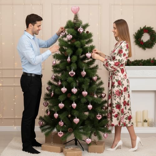 Adornos para árbol de Navidad en forma de corazón con purpurina Ceenna 4