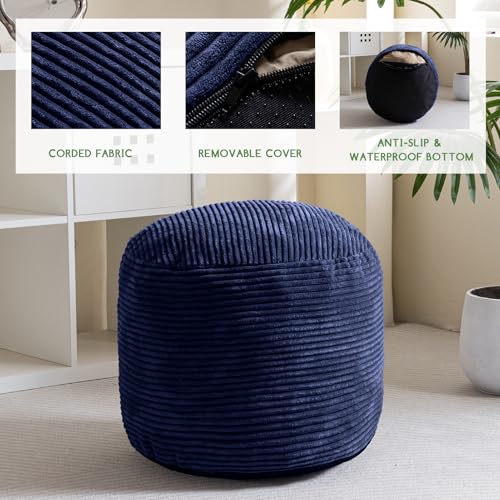 image for HIGOGOGO Round Stuffed Pouf Ottoman, Corduroy Poufs with Foam Chunk Fi