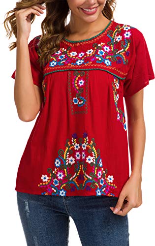 YZXDORWJ Women's Embroidered Mexican Peasant Blouse (XL, 169HL-R)